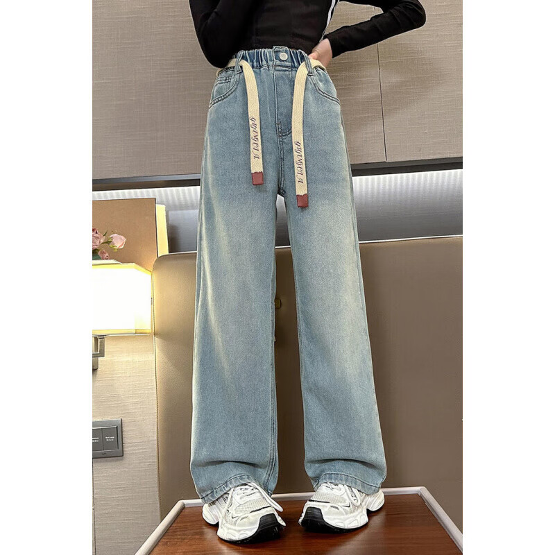 木木屋女童牛仔裤春秋款2025新款春季儿童裤子夏装中大童女孩宽松阔腿裤 春秋款 150 建议11~12岁【140-150cm】c