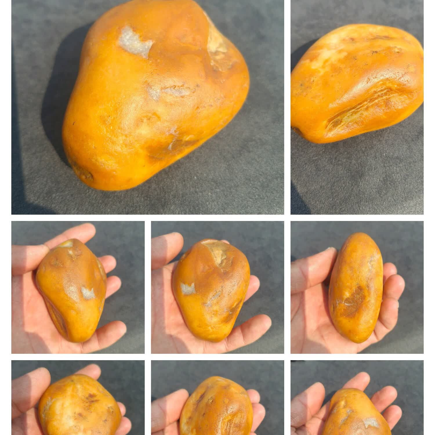 唐河彩玉石,鸡油黄色泽,手感好,约300克.适合收藏或雕刻
