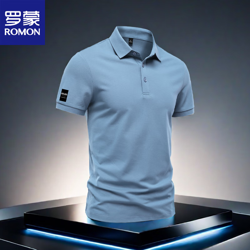罗蒙（ROMON）新款t恤男士polo休闲夏季商务翻领多色透气户外半袖修身纯色大码 咖啡色 L 体重115-130斤