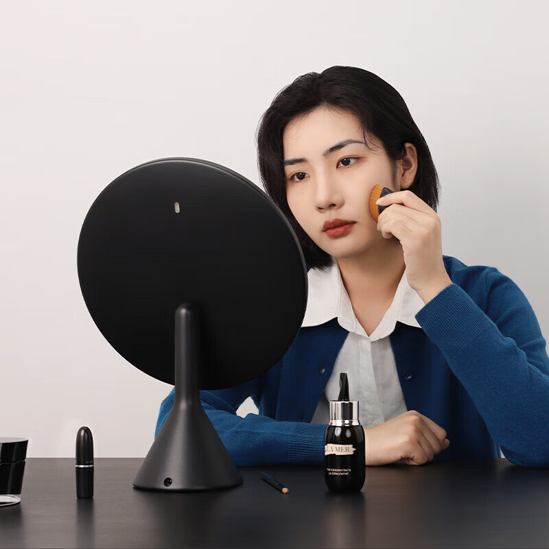 MUID智能OA化妆镜带灯网红美妆大镜子led梳妆台补光镜桌面大圆镜礼物 闪银黑【红外感应+三组色温】