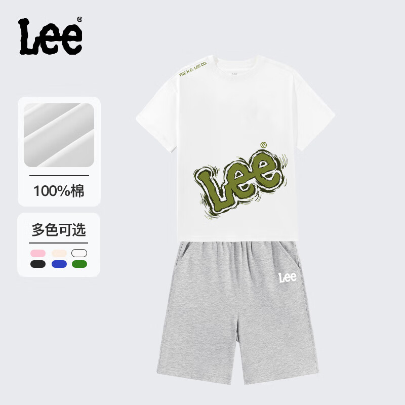 LEE KIDSLEE KIDSLEE男童夏季套装儿童时尚短袖T恤两件套童装男大童短裤潮 白/灰色 120
