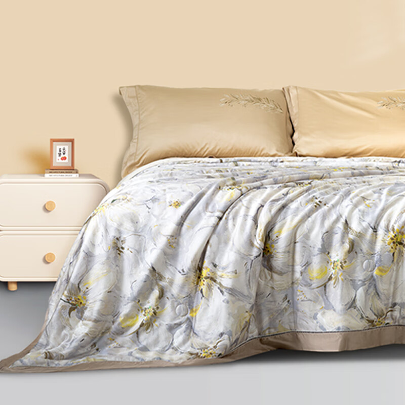 黛富妮兰精天丝空调被抑菌桑蚕丝棉可水洗机洗印花夏凉被凉感被双人被 觅.花榭天丝蚕丝绵夏被 双人被-220*240cm