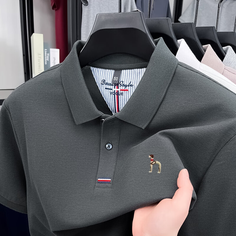 奥特莱斯同款罗哈吉斯2025夏季新款男士休闲短袖T恤翻领POLO衫 深灰(短袖) M 48100-120斤