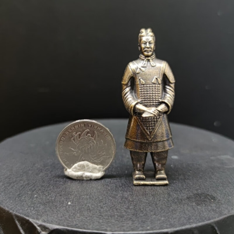 黃銅實心手工兵馬俑擺件桌面將軍俑做舊大秦俑陶俑軍吏俑模型 高端高63mm