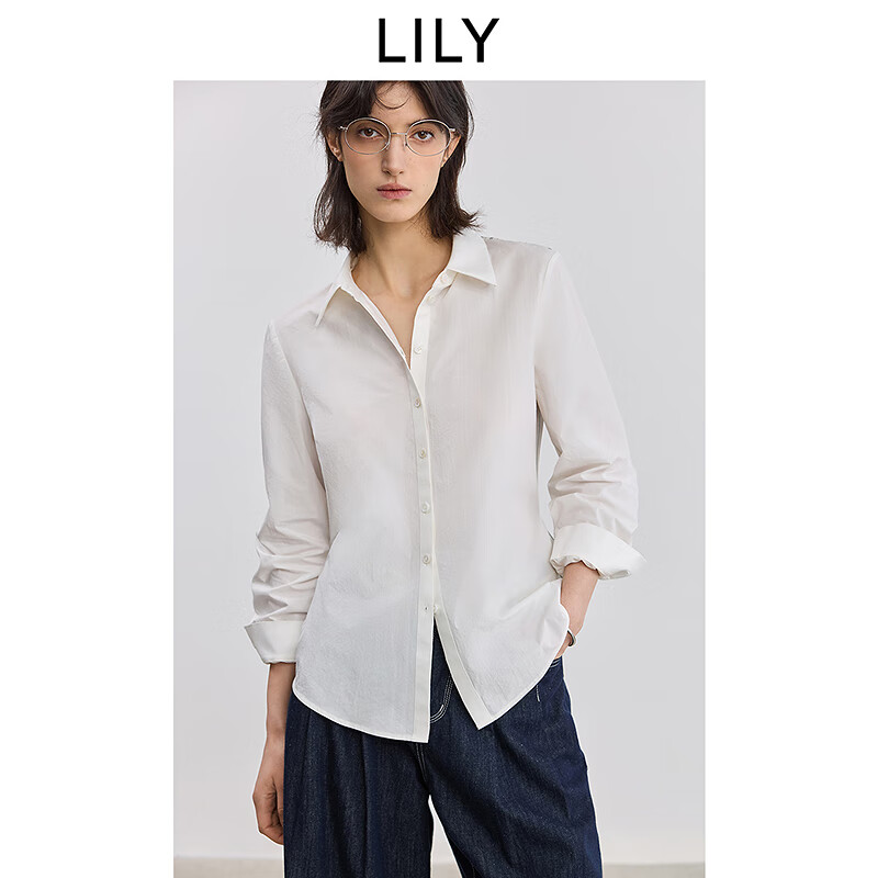 LILY商场同款2025夏新款女装莱赛尔棉垂感休闲百搭白色衬衫外套 601白色 M