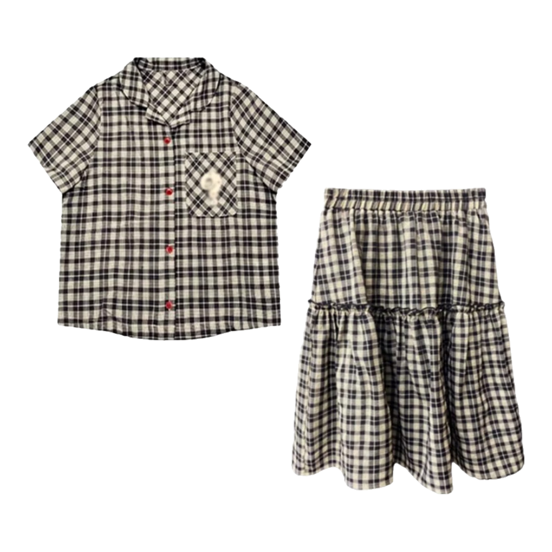 衣圖雅裙子女夏季2025新款韓系學(xué)院風(fēng)連衣裙夏天女一整套裝學(xué)生格子短裙 【套裝】連衣裙 均碼