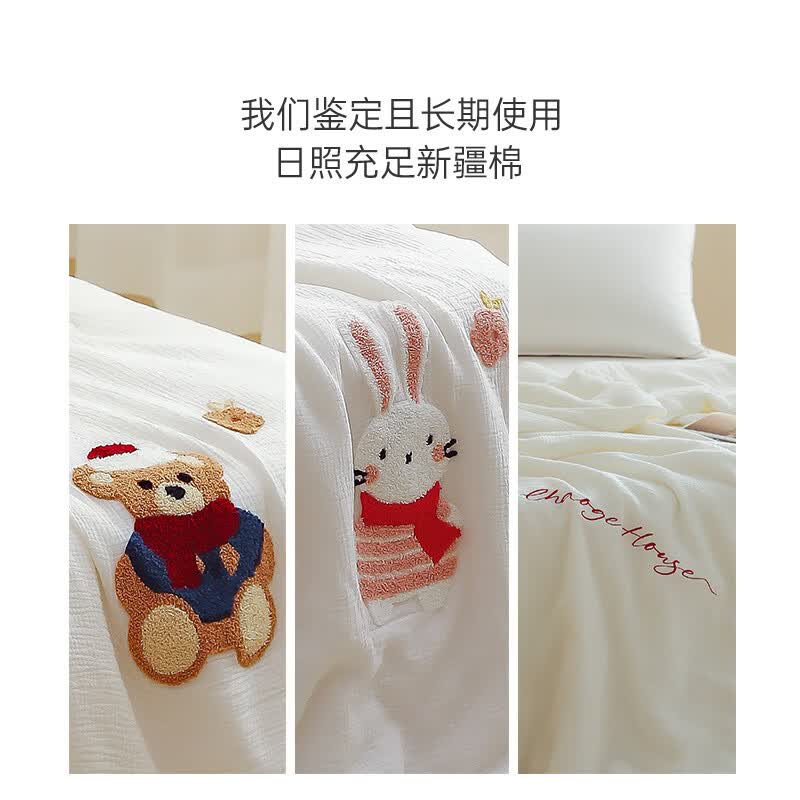 巢歌全棉双层纱毛巾绣抗菌可啃咬空调被 优眠雾绡 夏被200X230