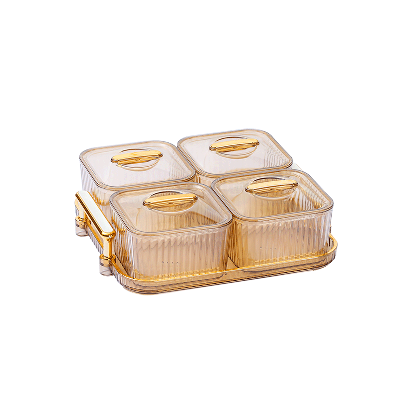 彩致（CAIZHI）水果盤帶蓋高檔分格果盤家用糖果零食輕奢點(diǎn)心盤4格香檳 CZ6711
