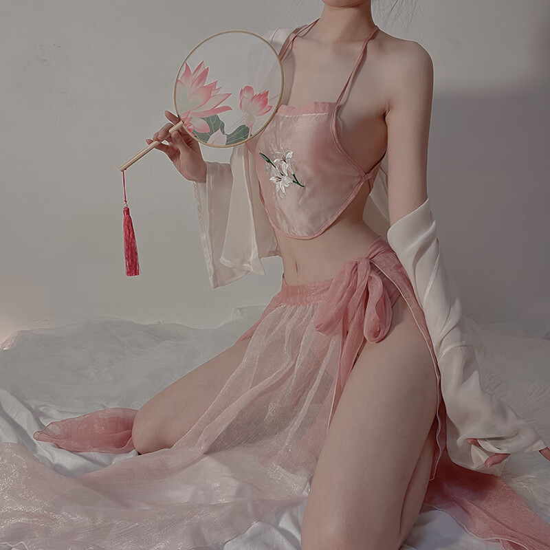 星玫仙汉服睡衣宫廷款超仙公主古装贵妃性感情调古风内衣女睡裙古代寝服 粉色【含外袍+肚兜+纱裙+T裤】 均码 【80-125斤】保密发货