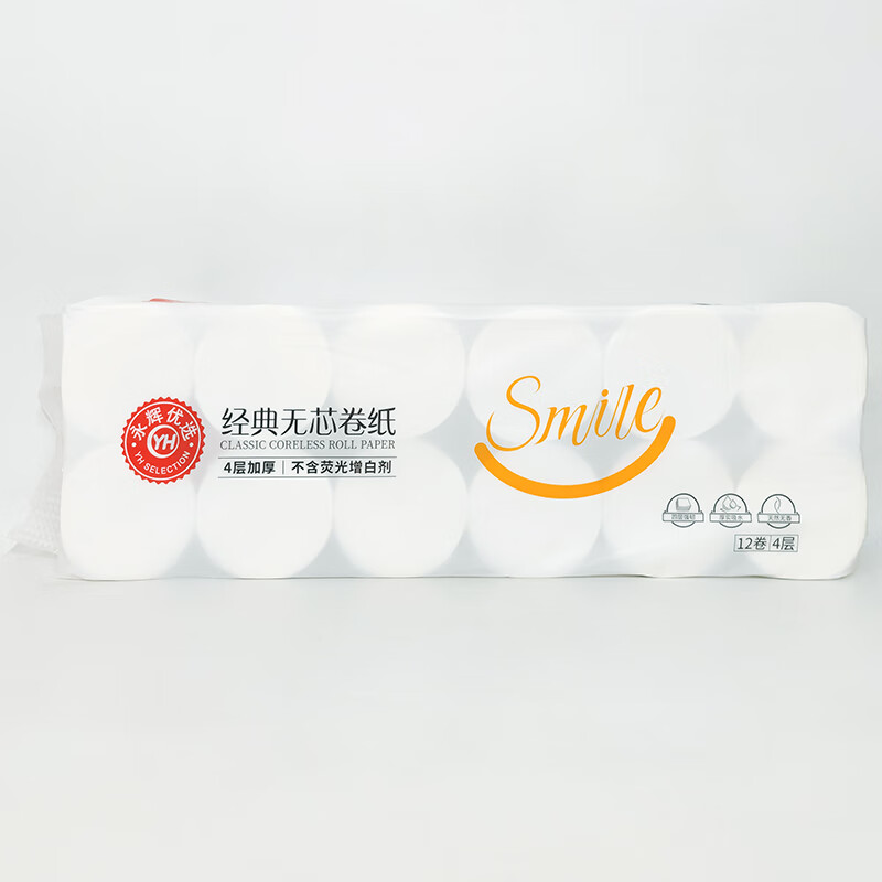 永辉优选优颂经典四层无芯卷纸155克*12卷木浆卫生纸厕纸 4层 155g*12卷 永辉优选经典无芯卷纸*1