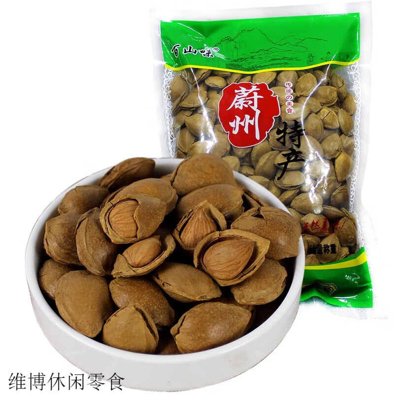 百山味開口杏核熟杏仁堅(jiān)果張家口蔚縣特產(chǎn)大杏仁帶殼休 原味500g*3袋