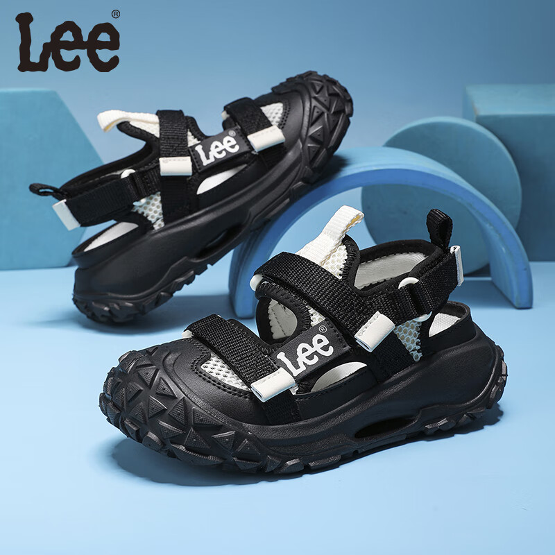 Lee儿童凉鞋【防撞鞋头】夏季新款儿童包头鞋时尚男女童运动凉鞋 黑米 36 【建议脚长219.3mm】