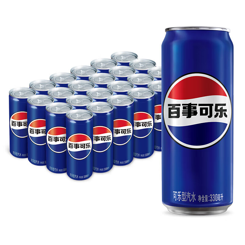 百事可乐碳酸汽水饮料  整箱装 Pepsi百事出品 新老包装随机发货 年货节 330ml*24罐 百事原味细长罐