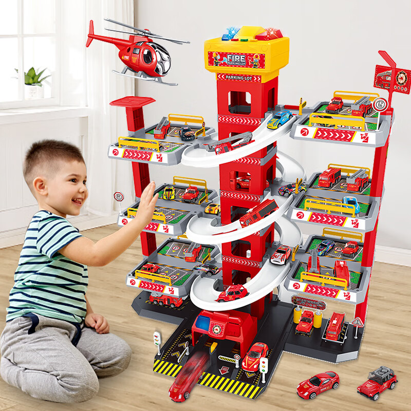 螺旋停车场大楼城市轨道公路工程收纳车电动拼装玩具配套合金小车 福利款【任意颜色】三层停车场+4