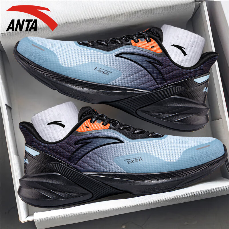 安踏（ANTA）毒刺6丨男鞋皮面运动鞋男秋季新款缓震回弹跑步鞋耐磨健身训练鞋 薄蓝色/黑 (毒刺4) 42