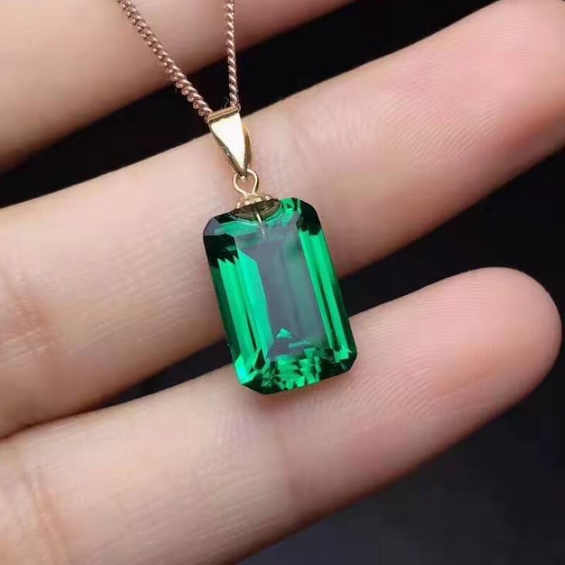茹霜18K金天然祖母绿绿宝石绿碧玺吊坠项链女男玫瑰金铂金锁骨链简约 小·绿碧玺吊坠(白金款)