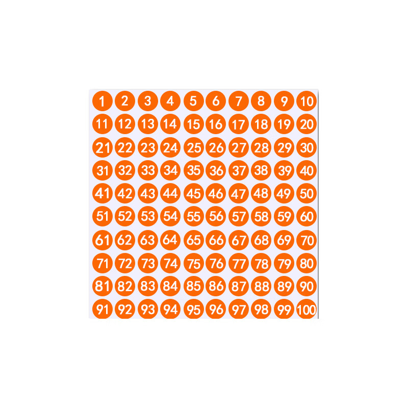 贾恩斯1-100数字序号贴纸防水小号圆形彩色不干胶标签自粘带相册背胶装鞋码储物柜小尺寸编号号码标记贴 （橙底白字10张）1-100数字贴纸