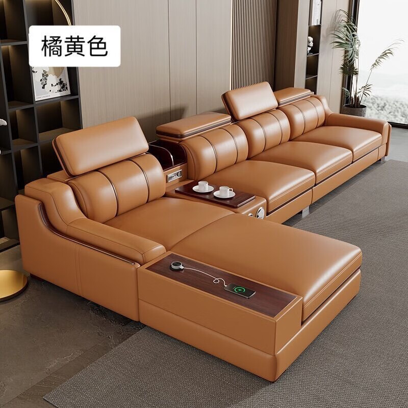 欧卡蔻2025新款沙发客厅现代简约轻奢头层牛皮大中小户型多功能真皮沙发 【海绵舒适版】 3.8m 双人+单+贵妃+音乐边几