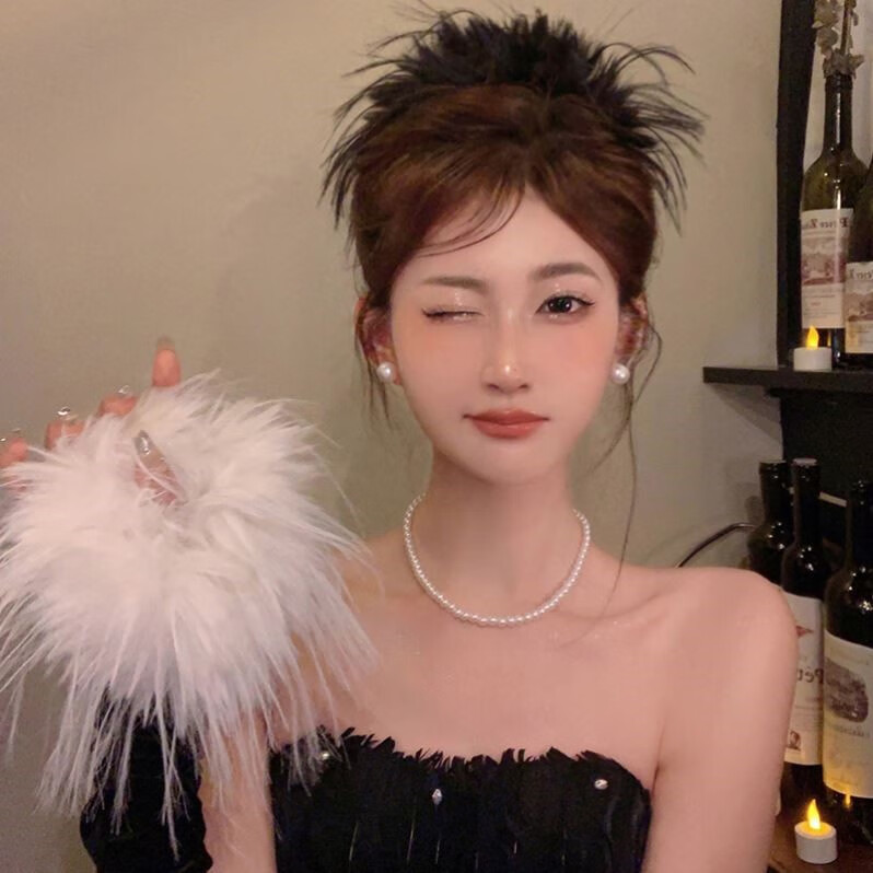 尚之之欲超仙羽毛發(fā)圈女高彈力扎發(fā)皮筋頭繩年新款發(fā)繩頭飾發(fā)飾潮 M12-黑色羽毛發(fā)圈