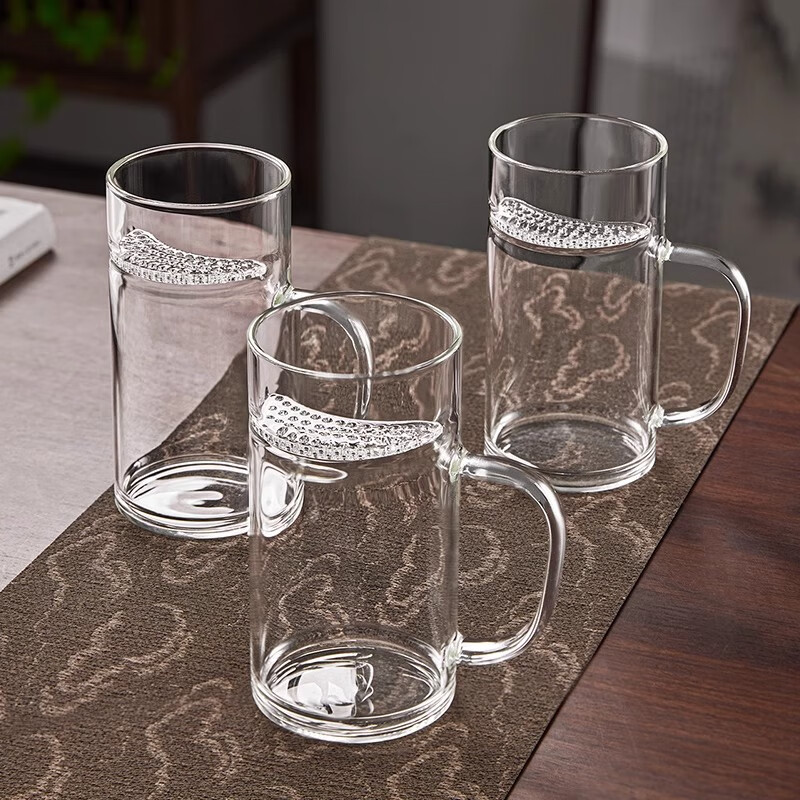 GIMAGIO月牙绿茶杯过滤茶水分离泡茶玻璃杯耐高温个人专用办公家用喝茶杯 透明色月牙杯300ml*6+杯架+托盘