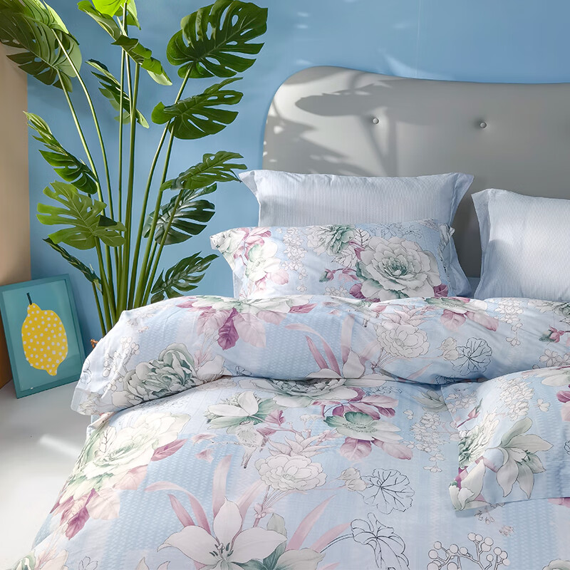 富安娜纯棉印花床单四件套/晴云秋月被套203*229cm