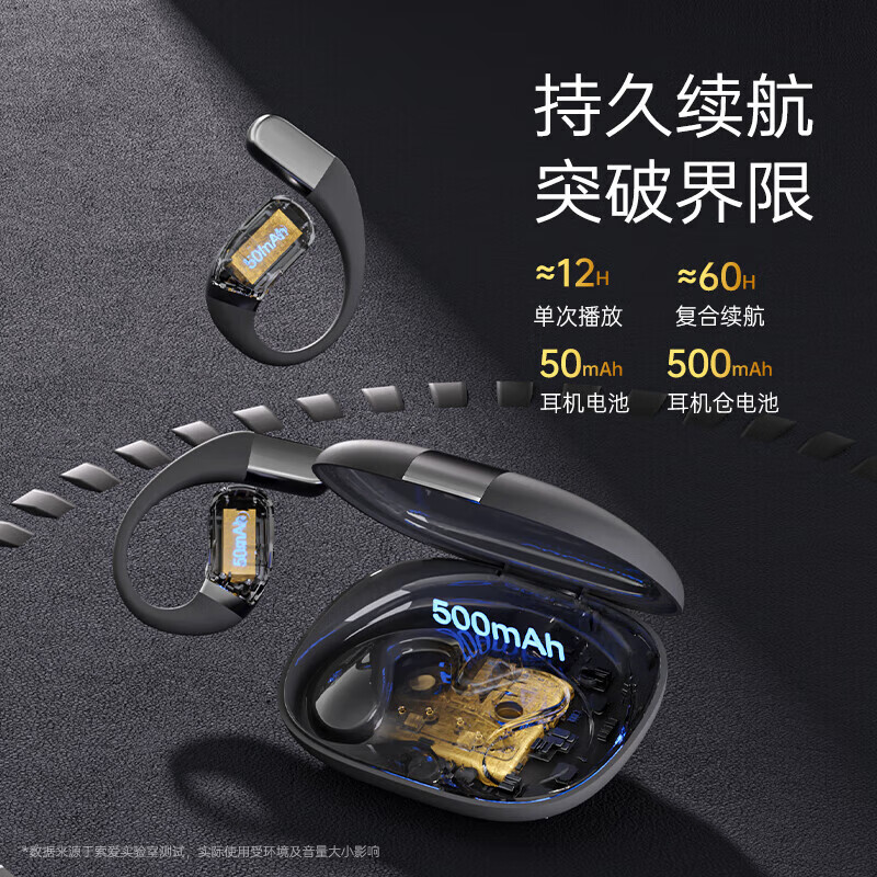 索爱（soaiy）JS10开放式蓝牙耳机 骨传导概念不入耳 挂耳式耳机 运动跑步通话降噪 适用华为小米荣耀 GD35-雅典黑