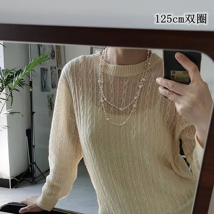 七首饰高级度假风巴洛克珍珠项链多层叠戴天然淡水毛衣链长款送女朋友 长125cm珍珠微瑕