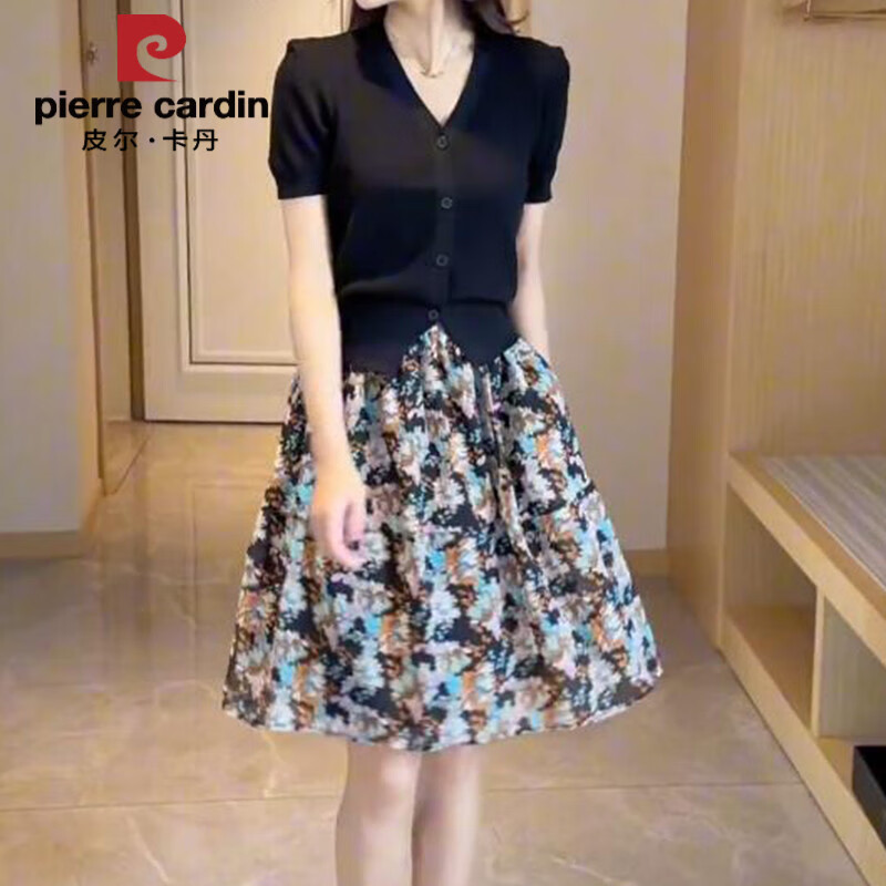 皮爾卡丹碎花半身裙女夏季短裙2025a字高腰包臀裙小個子百褶裙顯瘦花裙子 彩色碎花 M