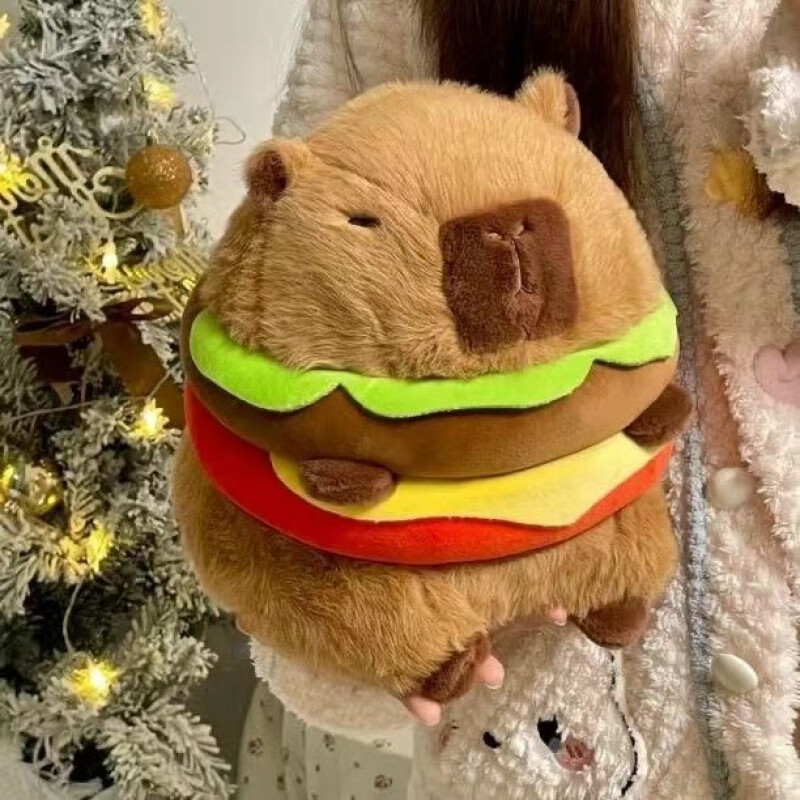 卡皮巴拉汉堡豚鼠毛绒玩具公仔可爱水豚玩偶床上布娃娃生日礼物女 汉堡水豚【收藏关注加急发货】 仅礼盒【无公仔】看清楚下单