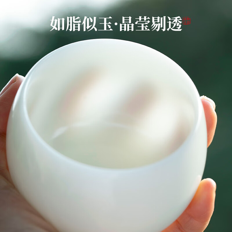 钰铨龙门冰种润白龙蛋主人杯 高档德化冰种玉瓷手工厚重压手主人杯不倒杯 冰种素烧润白龙蛋不倒杯130ml1只