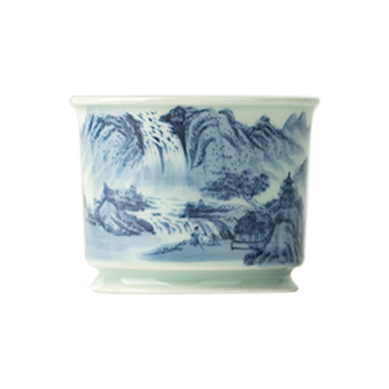 三勤堂景德鎮(zhèn)手工山水將軍杯陶瓷大號(hào)茶杯手繪高檔功夫茶具青花單杯禮物 青花山水將軍杯（合格品）