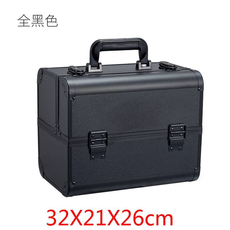 接運(yùn)貓鋁合金大號(hào)多功能沐足美甲紋繡化妝品醫(yī)藥五金配件工具收納箱 全黑色 大號(hào)+雙鎖扣