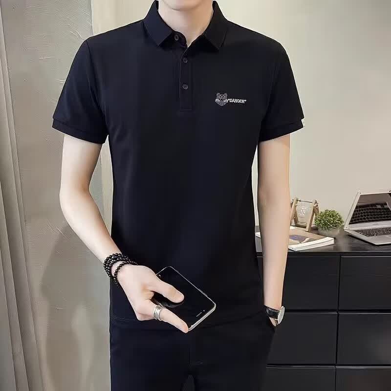 轩莱雅（XUANLAIYA）polo衫短袖男士2025夏季新款修身透气大码男半袖T恤翻领上衣男装 黑色 3XL