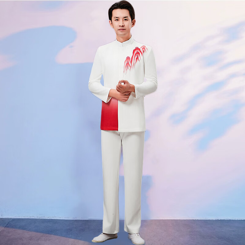 卡悠萊（KAYOULAI）春秋中老年大合唱晚禮服女團演出服學生紅歌比賽長裙氣質(zhì)晚禮服大 紅山河男 3XL 均碼