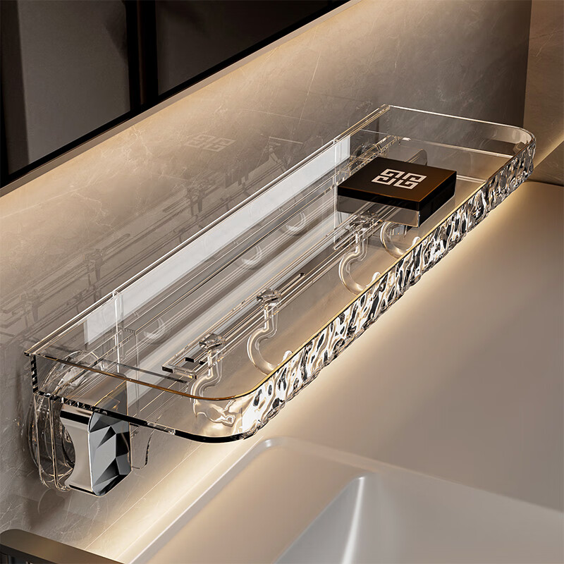 KAMAN浴室吸盘置物架卫生间洗漱台用品壁挂式免打孔收纳架厕所墙上收纳 透明【吸盘式/带4钩】1个