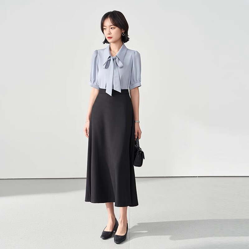 伯德小姐黑色a字長裙女正裝傘裙職業(yè)小個子通勤半裙面試裙子西裝半身裙