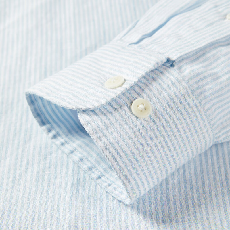 汉麻世家（HANP）【100%汉麻】秋季男士条纹翻领长袖衬衫休闲衬衣