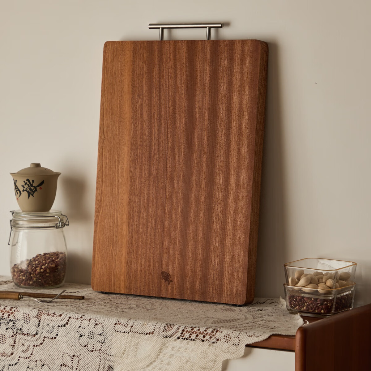 菜板实木乌檀木菜板砧板家用菜板整木厨房用砧板切菜板案板切肉板 深棕色 长方形 50*35cm 3cm