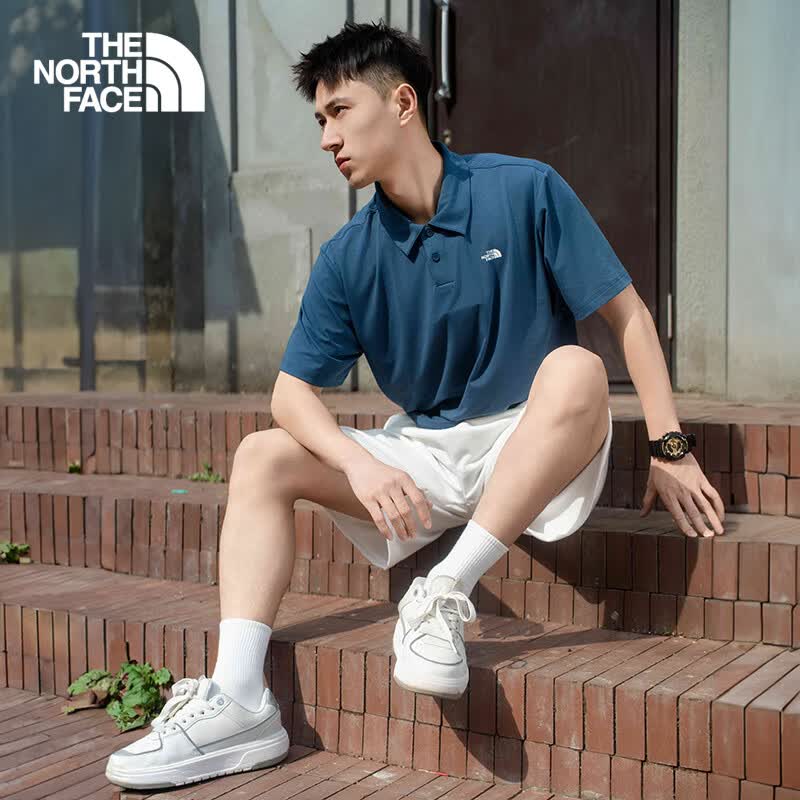 北面（The North Face）POLO衫男户外休闲弹力速干短袖T恤|8EY5 HDC/蓝色 XL /180