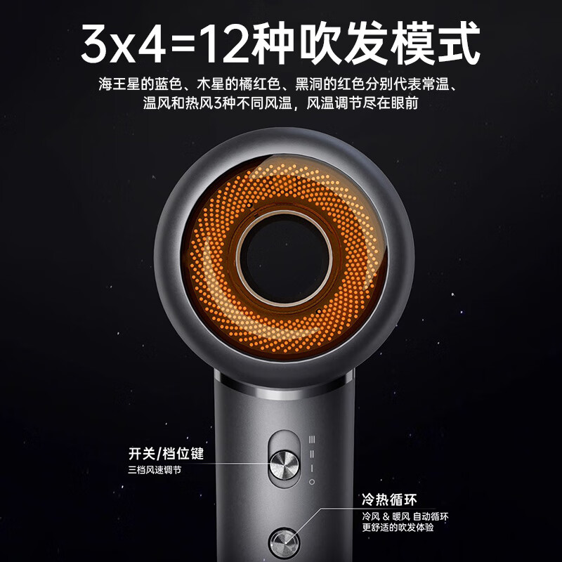 康夫(CONFU)高速电吹风机中空无叶发廊家用专业大功率大风力新年礼物负离子速干护发吹风筒S9灰