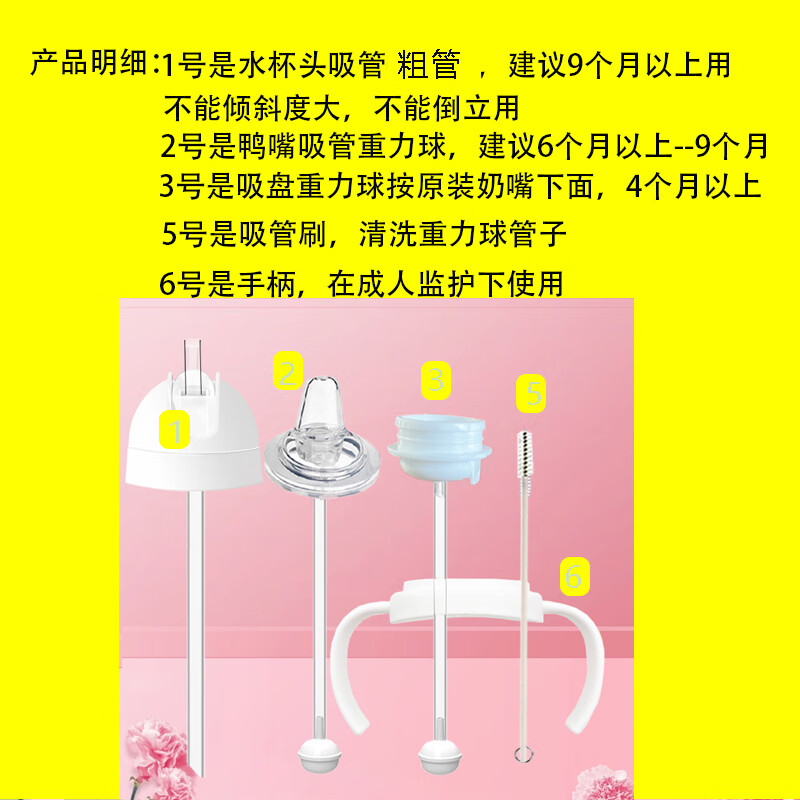 优爱心适贝奶瓶配件吸管奶嘴手柄 3代白色转换头5件套