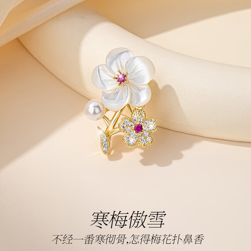 古耐時(shí)尚可愛貝殼花小領(lǐng)針創(chuàng)意氣質(zhì)優(yōu)雅防走光扣簡(jiǎn)約花卉配飾女送女生 貝殼花高檔銅胸針-精美禮盒