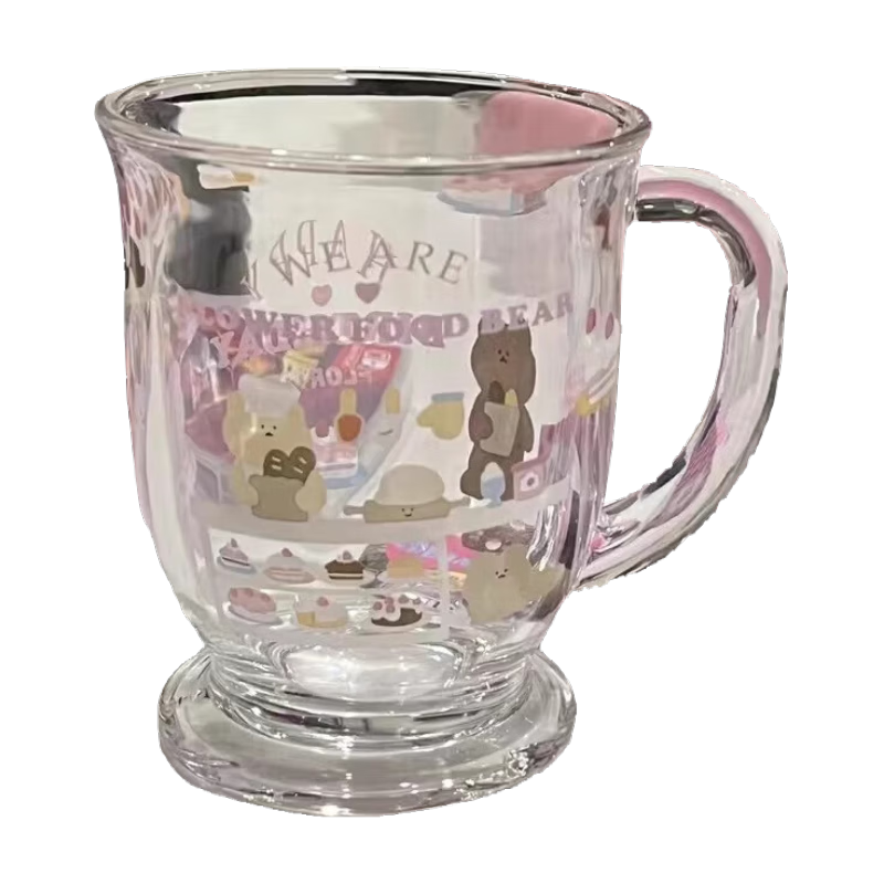 可爱卡通玻璃杯大容量水杯2025新款女杯子办公室家用牛奶杯奶茶杯 蛋糕小熊玻璃杯 420ml 1只