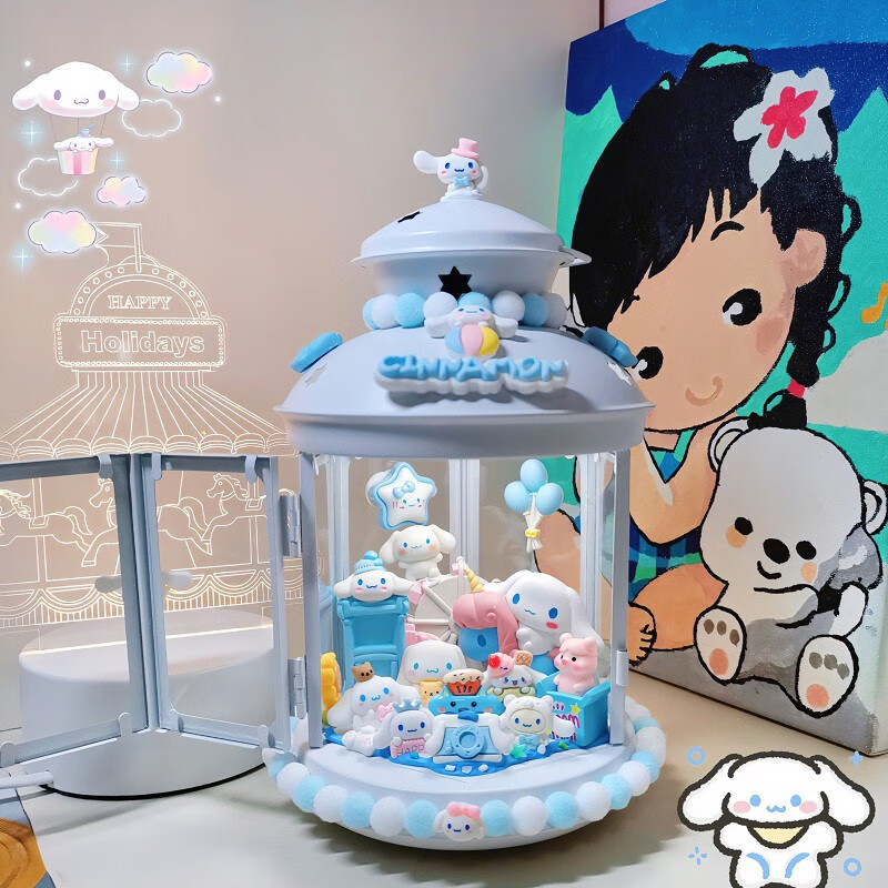 新年玉桂狗系列diy小夜燈少女心情人節(jié)送女朋友庫(kù)洛米生日禮物 成品玉桂狗白(充電款三色燈+送