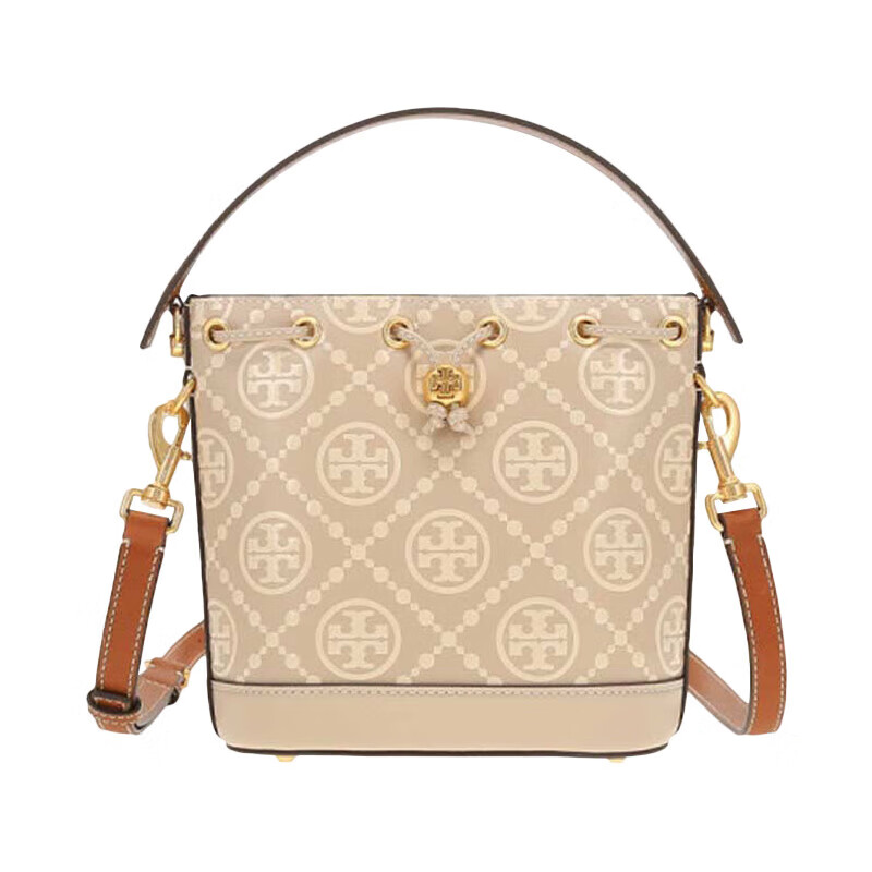 托里.伯奇（TORY BURCH）TB女包T字母老花撞色壓花水桶包單肩斜挎包杏仁色88155 925