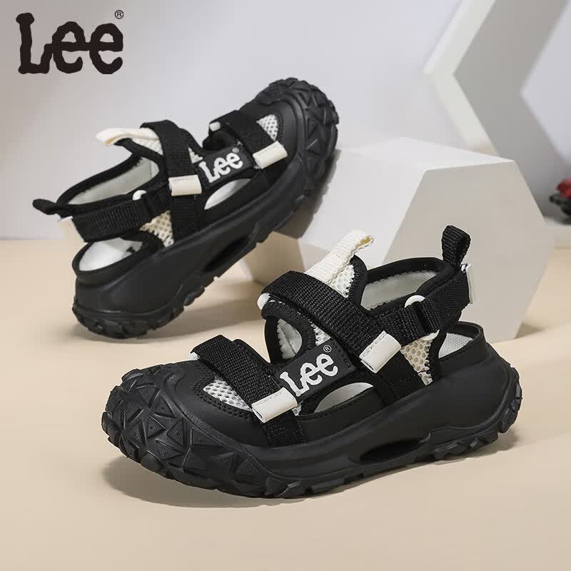Lee儿童凉鞋【防撞鞋头】夏季新款儿童包头鞋时尚男女童运动凉鞋 黑米 36 【建议脚长219.3mm】