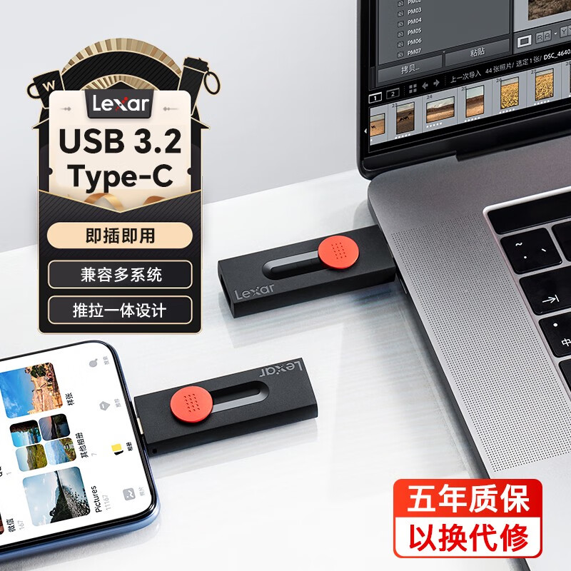 雷克沙（LEXAR）雷克沙typec双接口手机电脑两用金属加密256G高速扩容闪存盘 d300 256GB 256gb