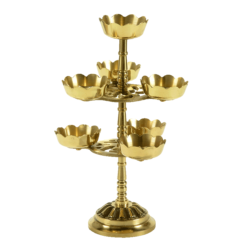 銅七星酥油燈架家用佛堂供佛長(cháng)明燈燈座佛前供奉蓮花蠟燭燭臺底座 七星酥油燈架