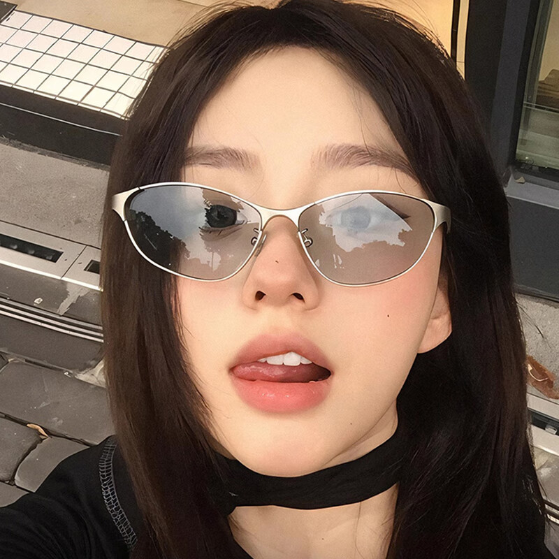 GOGOSOON新款Y2k复古猫眼高级感金属墨镜女未来骑行感防晒紫外线太阳眼镜