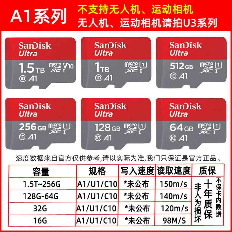 闪迪现货闪迪A1高速1T任天堂swit游戏手机TF卡256G1.5T512G A1高速 16GB